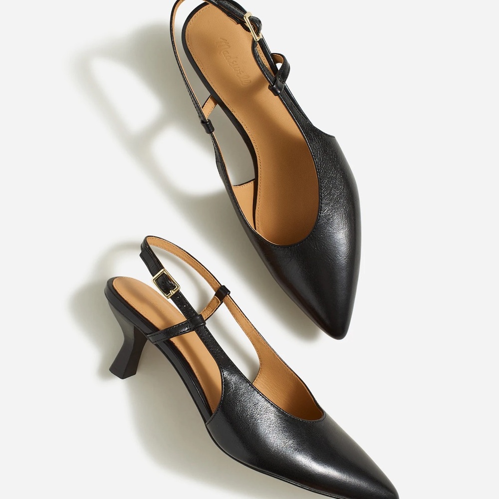 Madewell Black Leather Pointed-Toe Slingback Heels